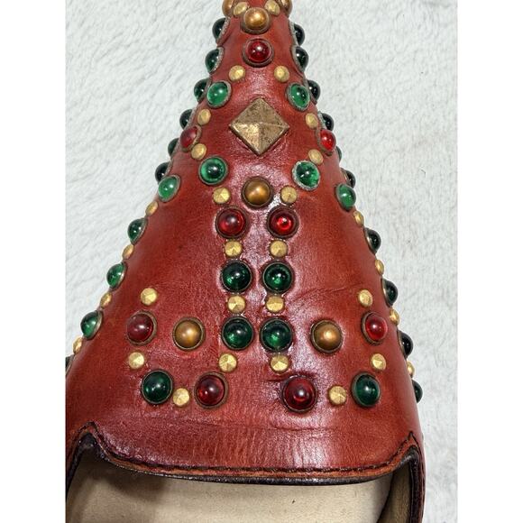 Vtg Giuseppe Zanotti Vicini Jeweled Red Leather Slingback Heels Italy 7B Medium - Picture 16 of 16